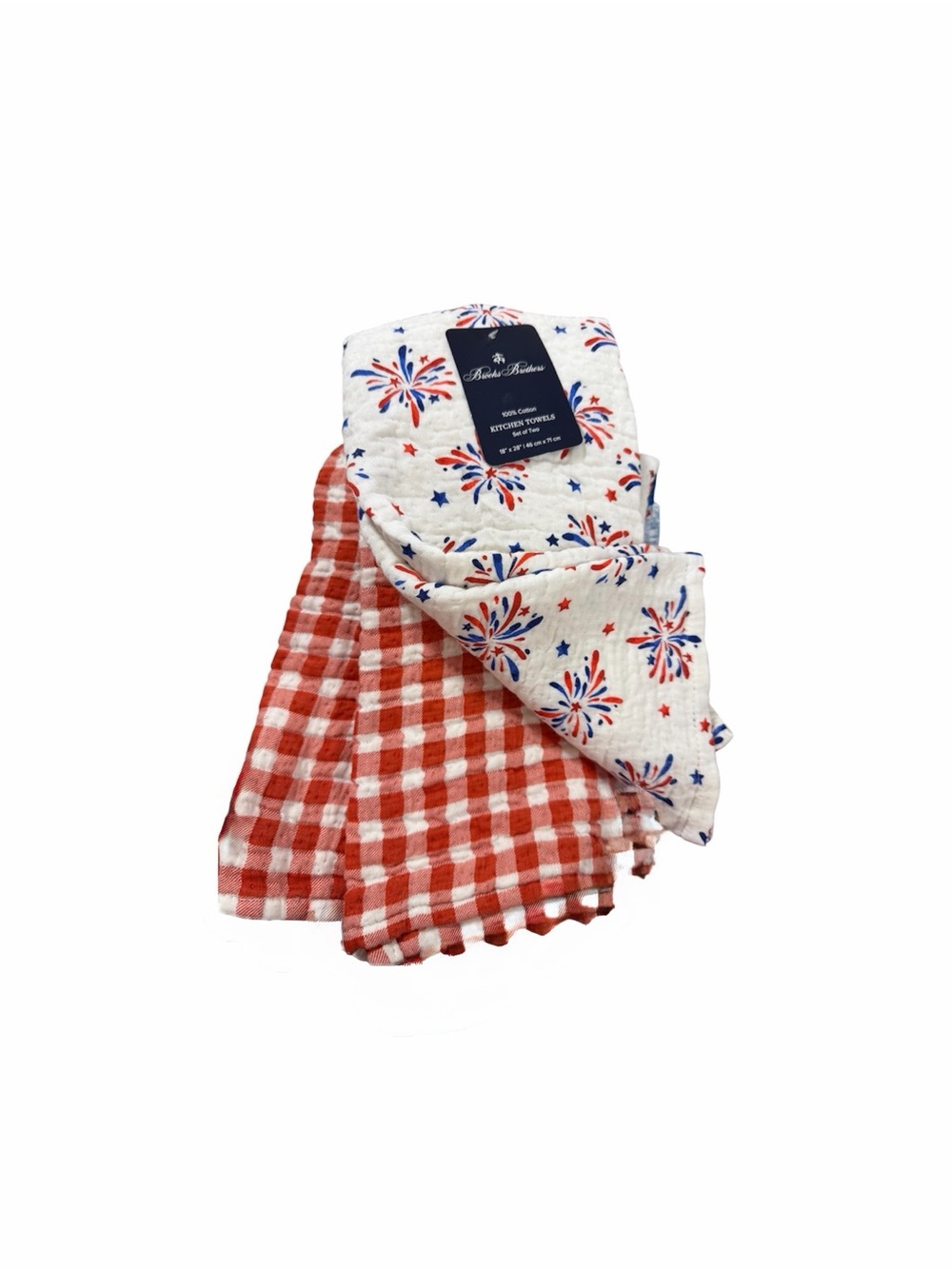 NWT  Fireworks/Gingham 2 PC Cotton Kitchen Towels Red White Blue ~ Patriotic